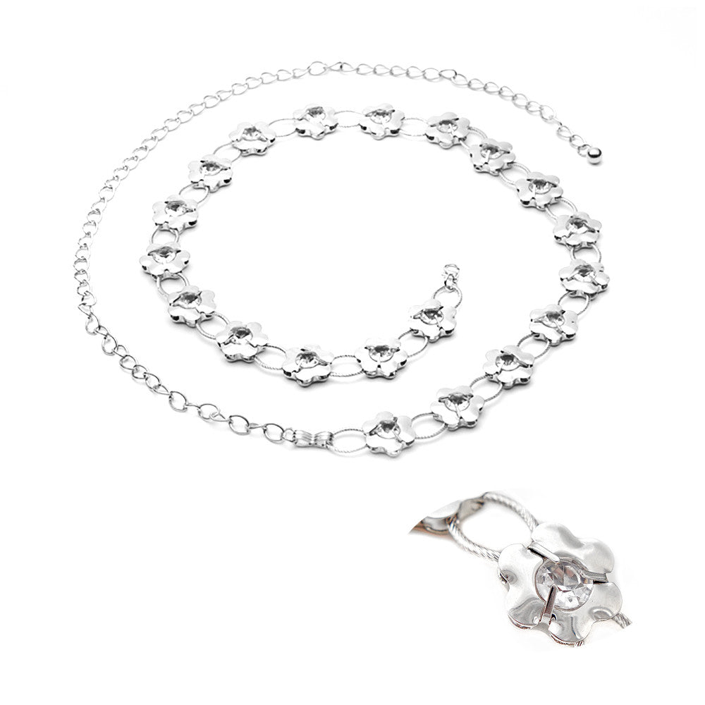 Silver Flower Diamante Waist Chain Belt