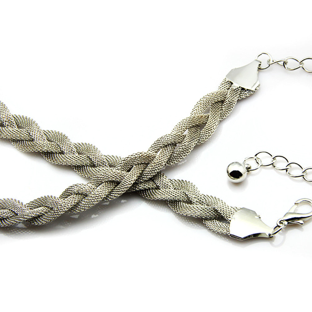 Flat Plaited Metal Belt - Silver