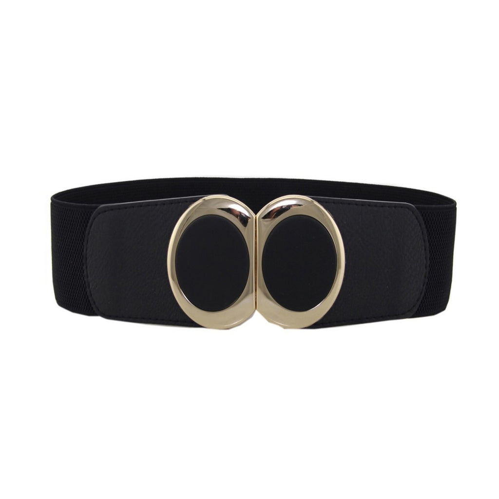 Elasticated Belt with Oval Buckle - Black