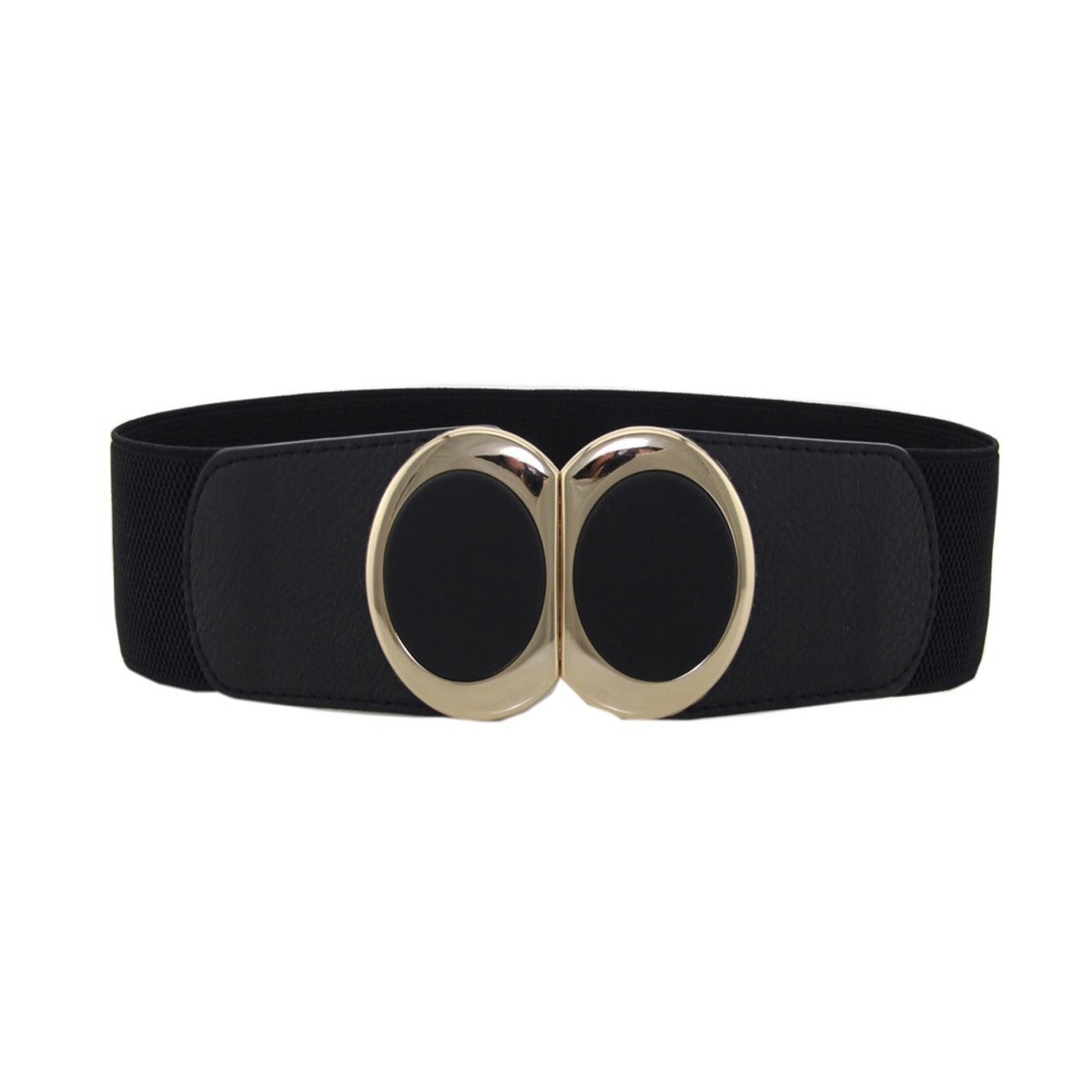 Elasticated Belt with Oval Buckle - Black