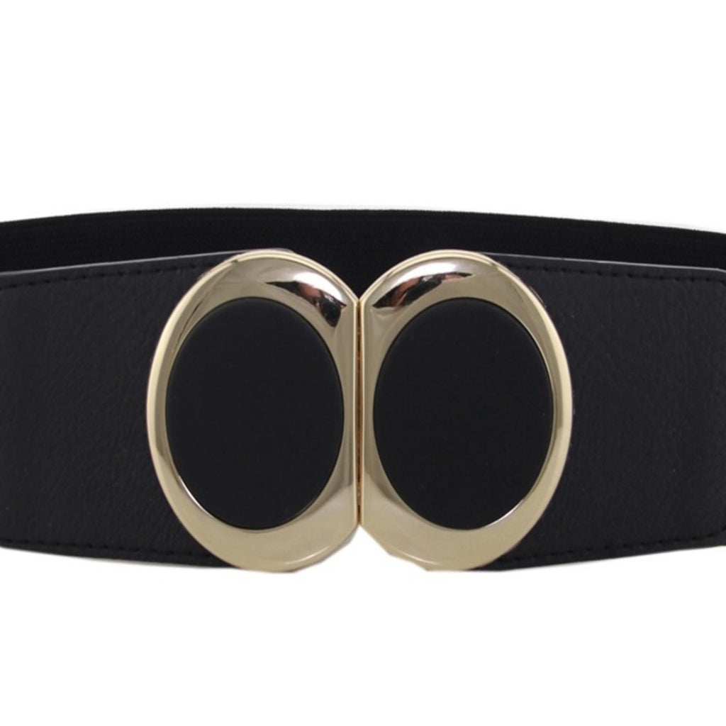 Elasticated Belt with Oval Buckle - Black