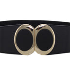 Elasticated Belt with Oval Buckle - Black