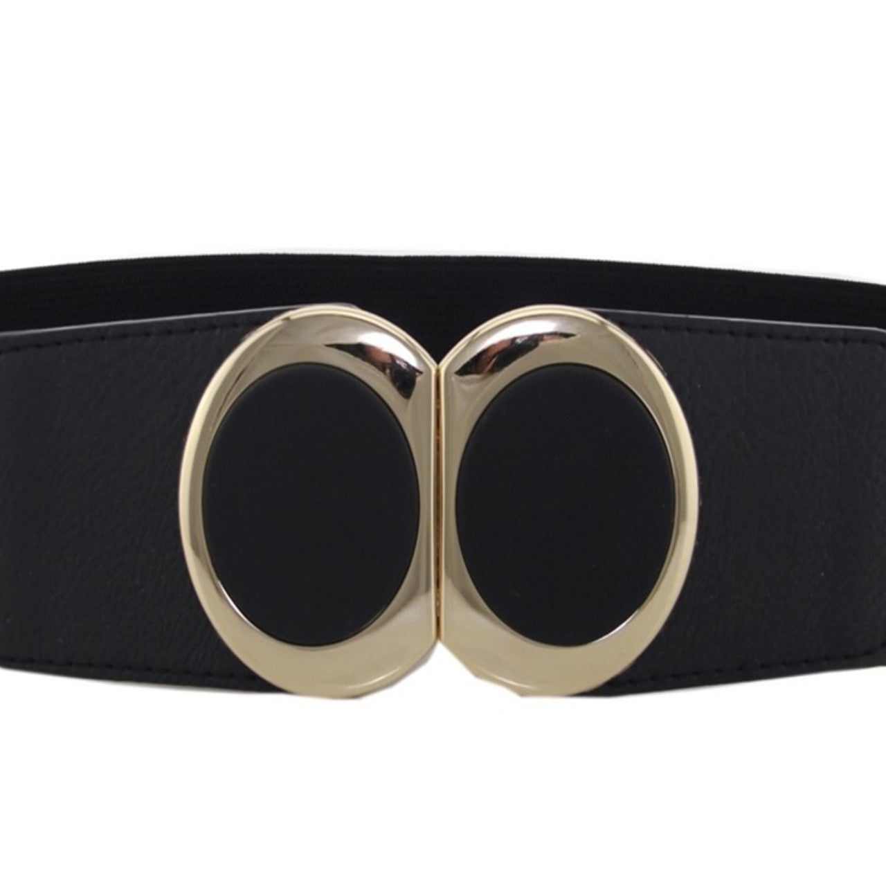 Elasticated Belt with Oval Buckle - Black