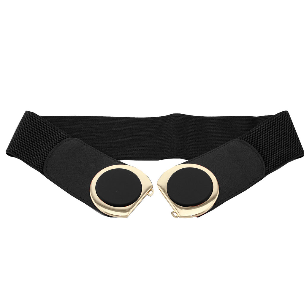 Elasticated Belt with Oval Buckle - Black