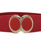 Elasticated Belt with Oval Buckle - Red