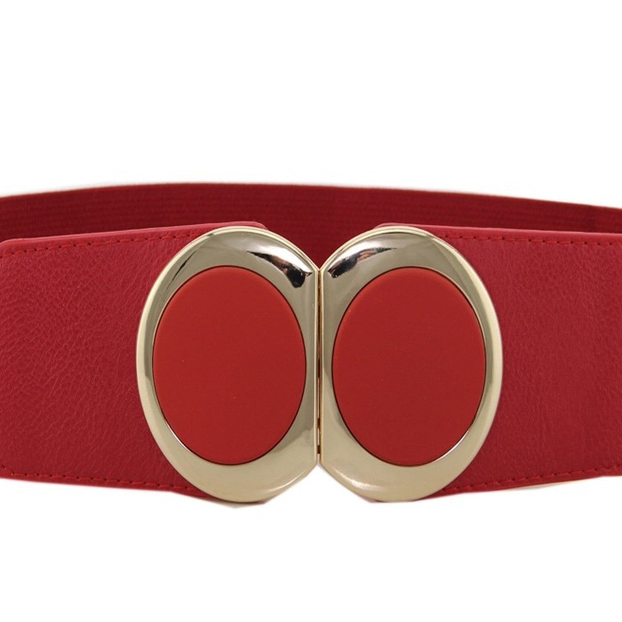 Elasticated Belt with Oval Buckle - Red