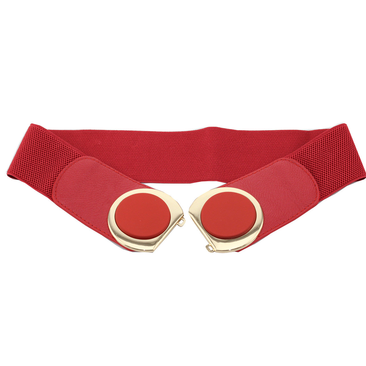 Elasticated Belt with Oval Buckle - Red