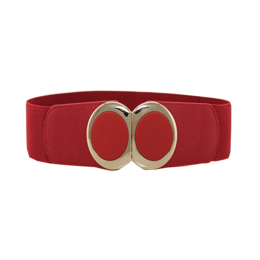 Elasticated Belt with Oval Buckle - Red