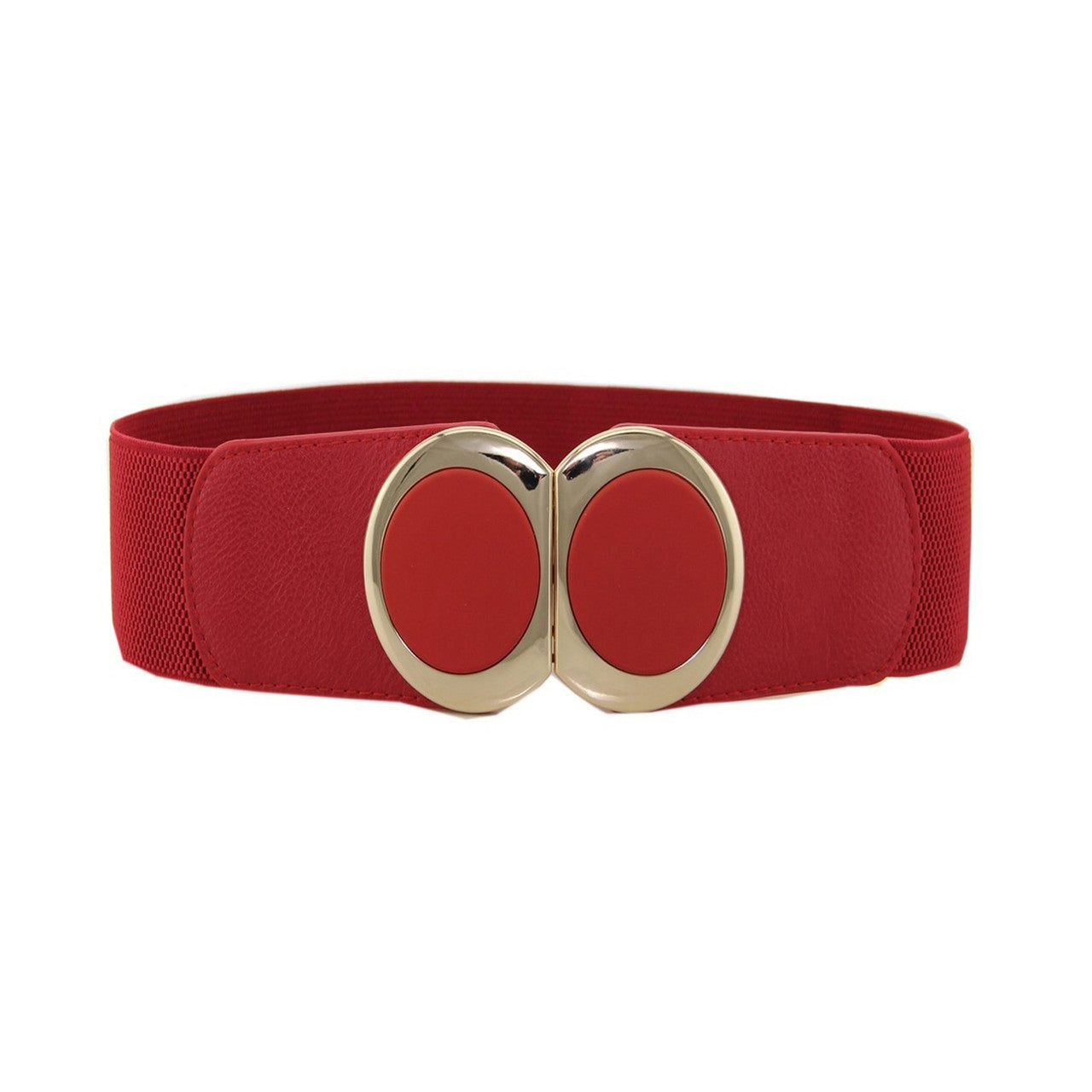 Elasticated Belt with Oval Buckle - Red