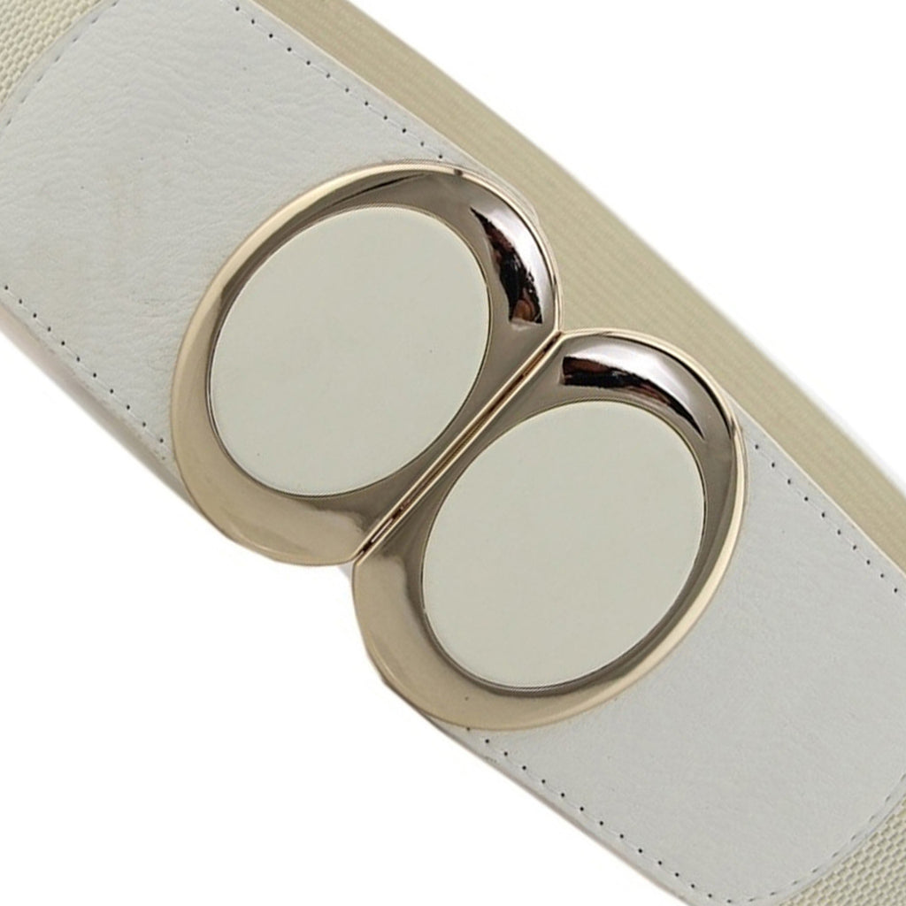 Elasticated Belt with Oval Buckle - White