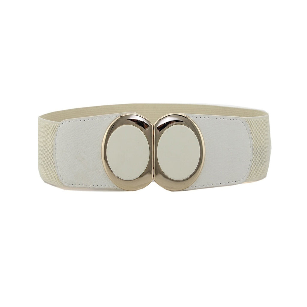 Elasticated Belt with Oval Buckle - White