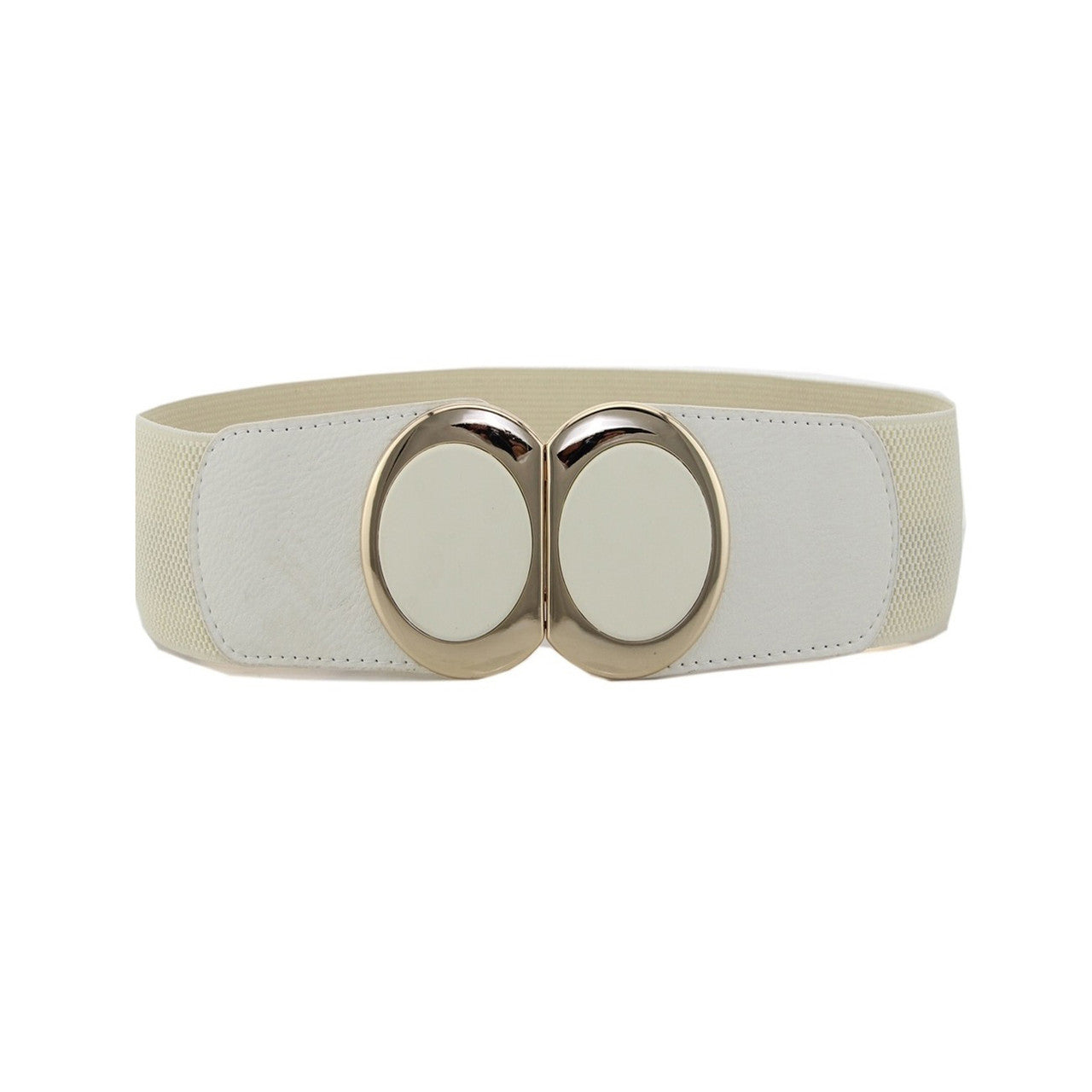 Elasticated Belt with Oval Buckle - White