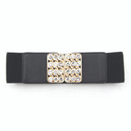 Elasticated Belt with Diamante Studded Buckle - Black