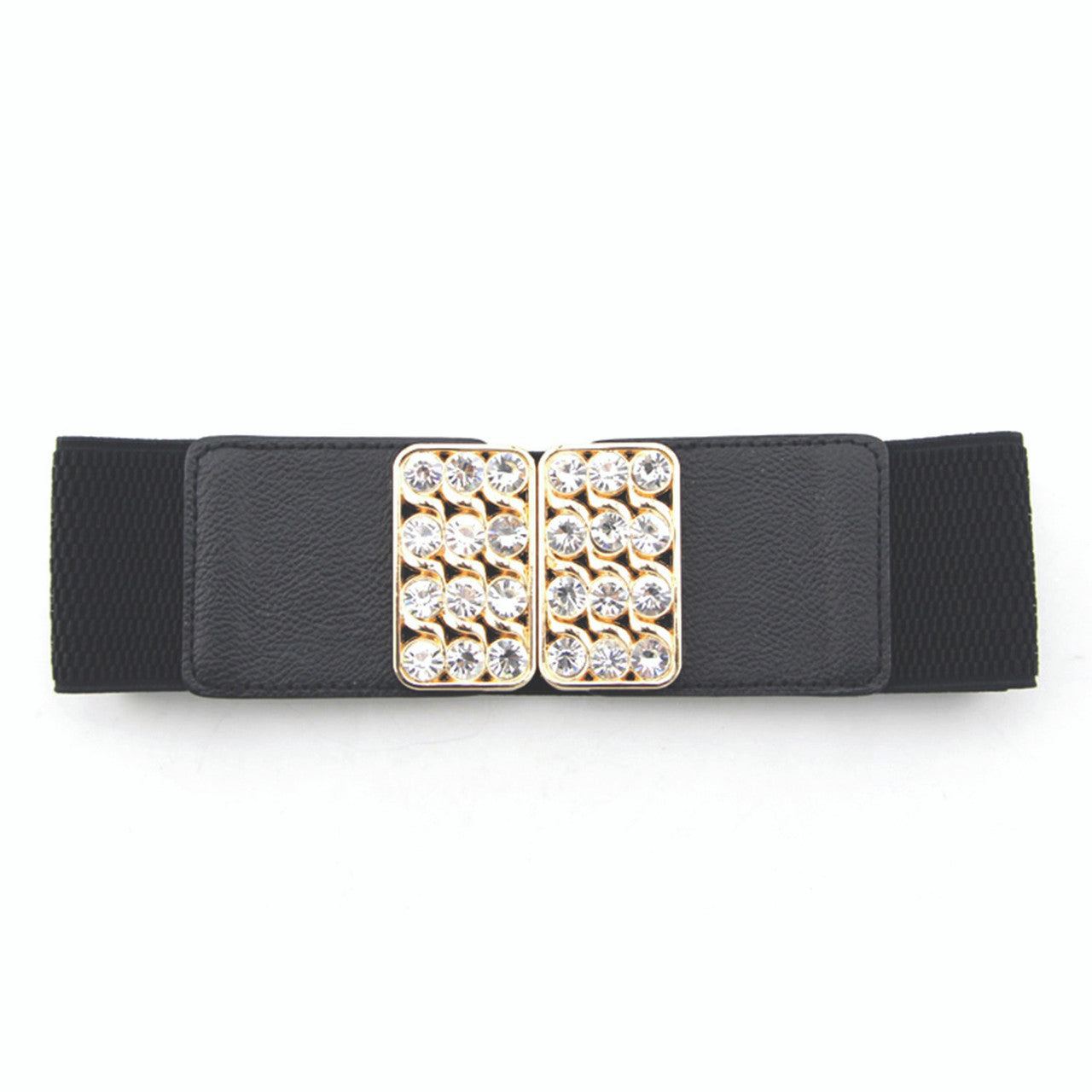 Elasticated Belt with Diamante Studded Buckle - Black