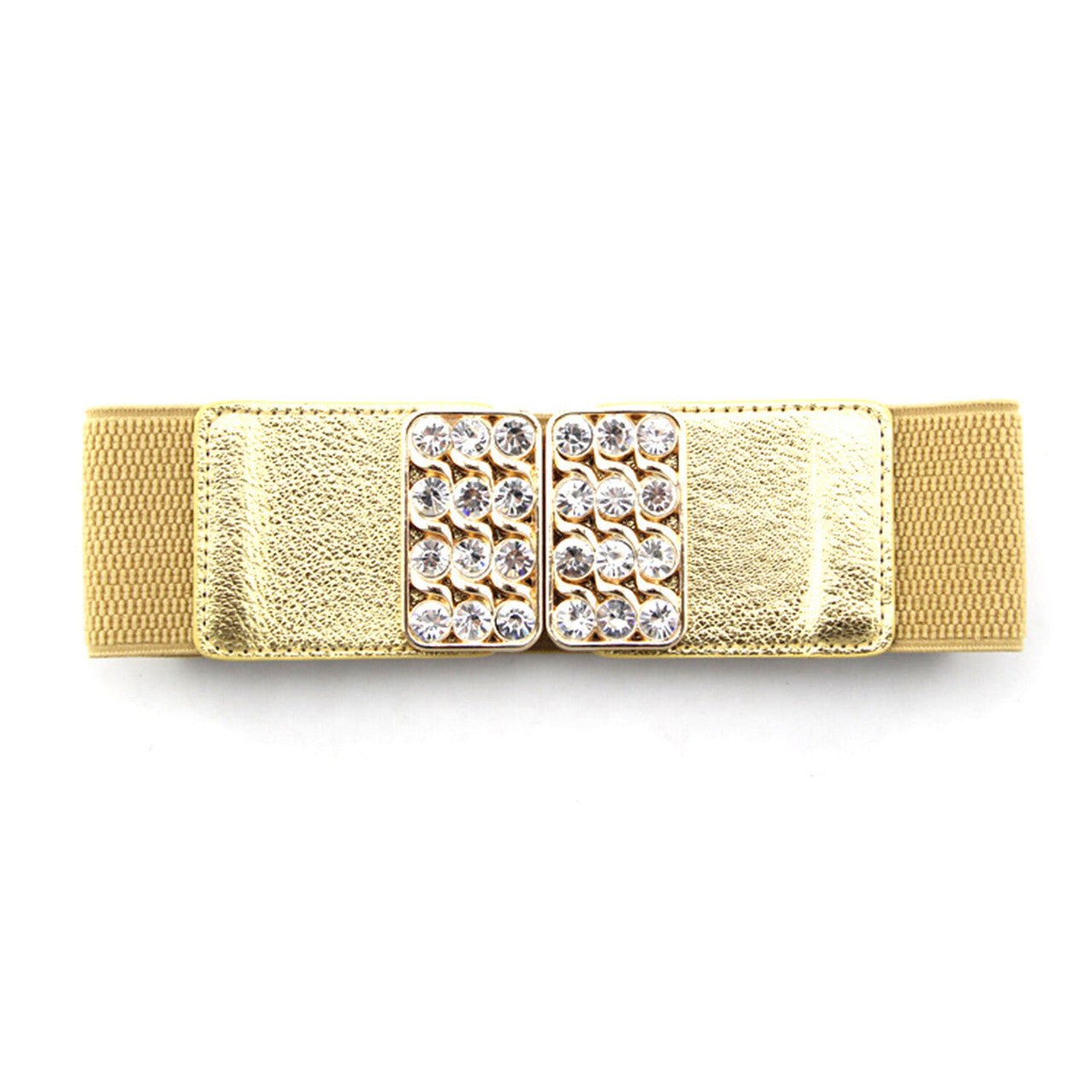 Elasticated Belt with Diamante Studded Buckle - Gold
