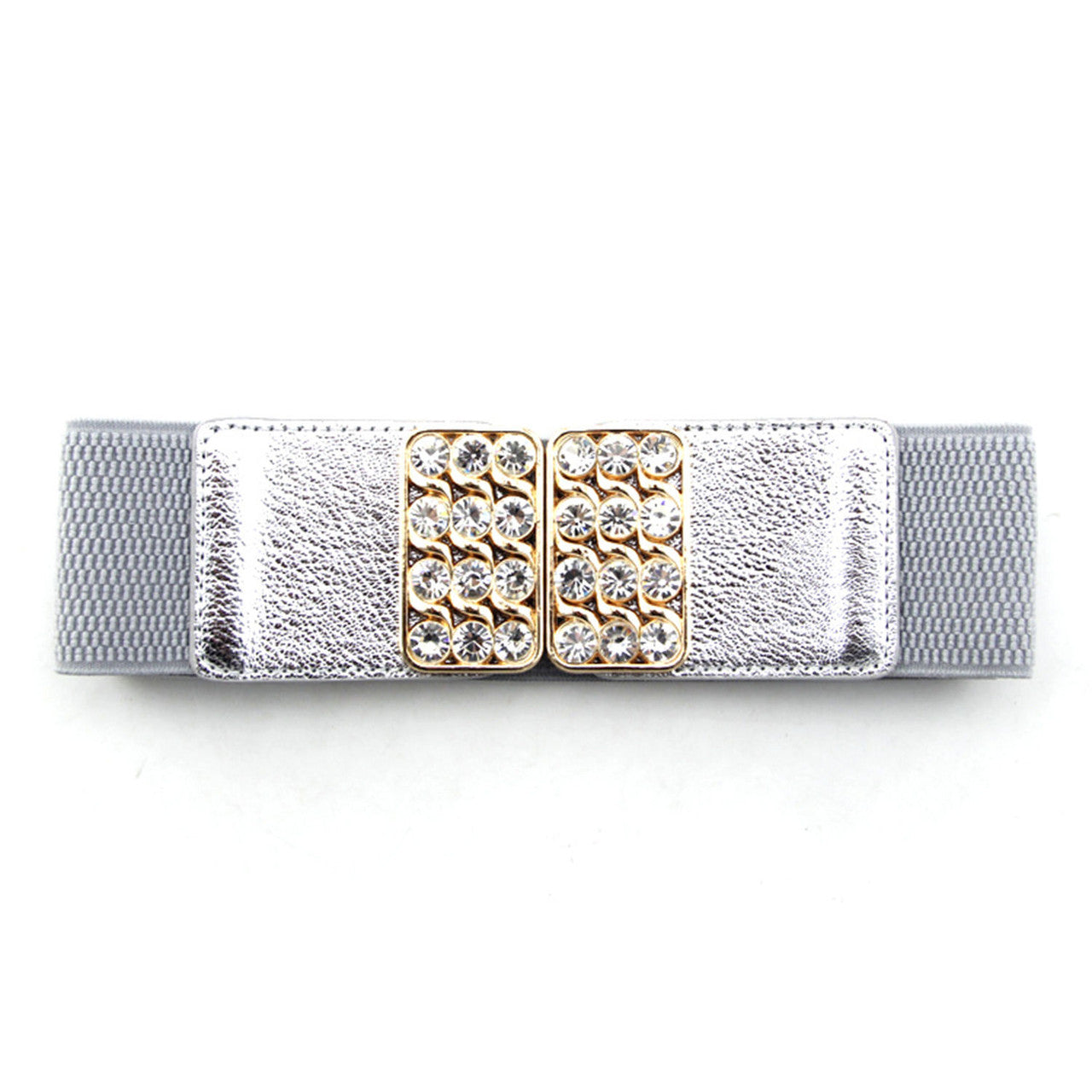Elasticated Belt with Diamante Studded Buckle - Silver