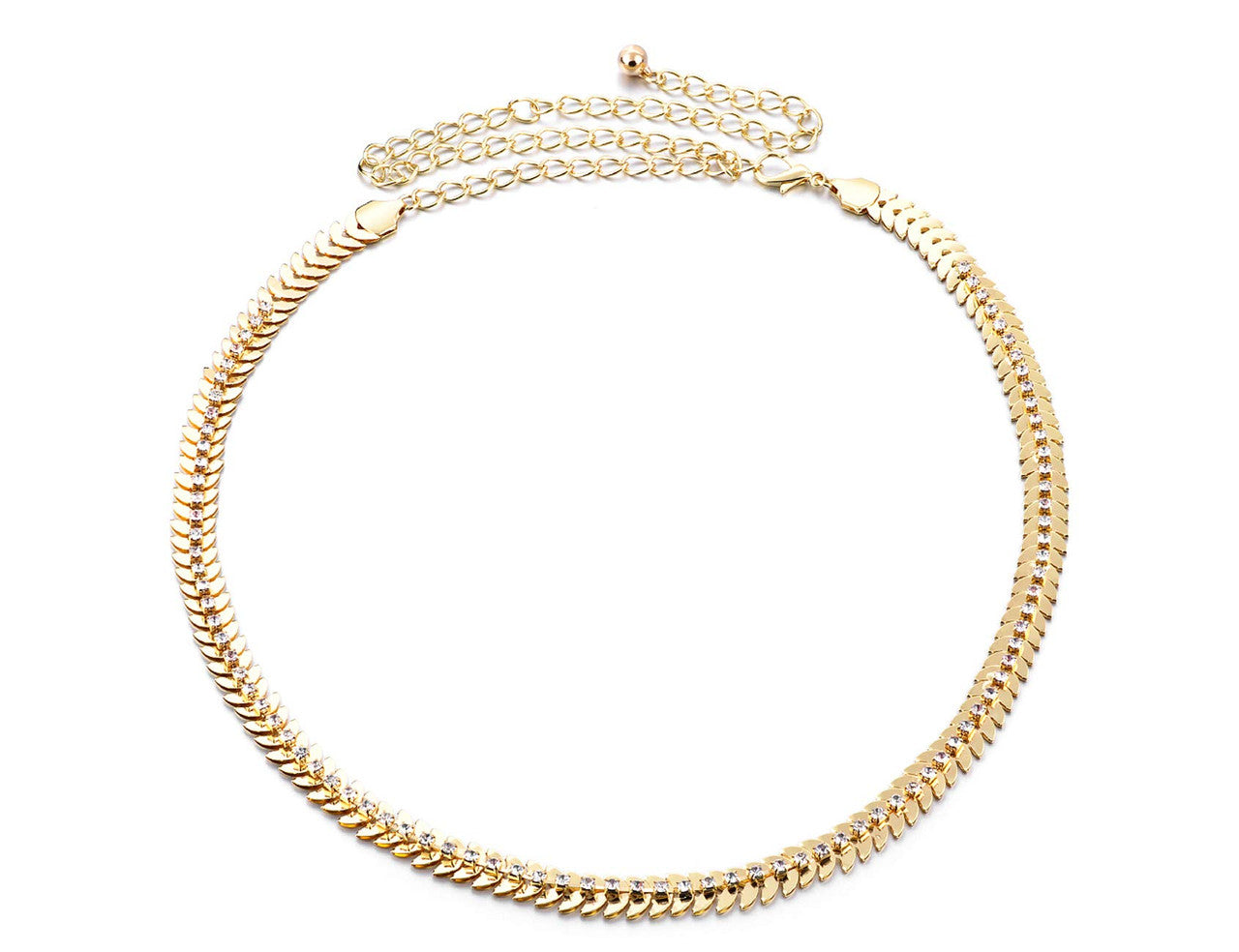 Scaly Waist Belt with Diamante - Gold