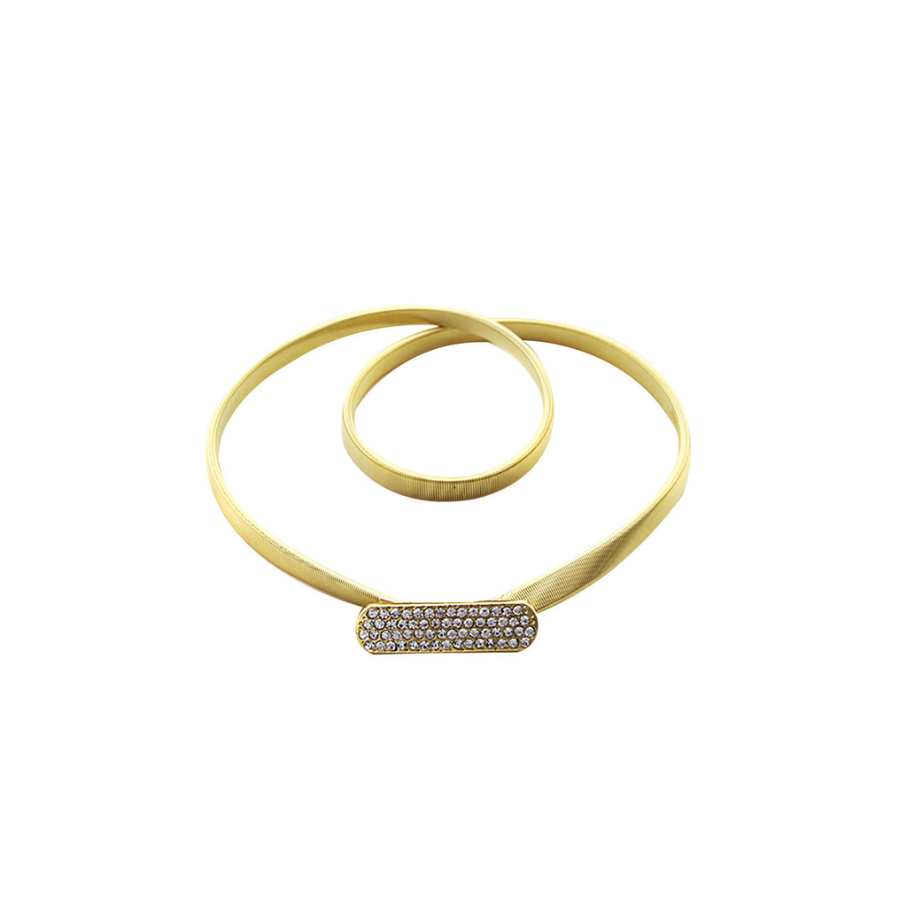 Thin Diamante Stretch Belt - Gold