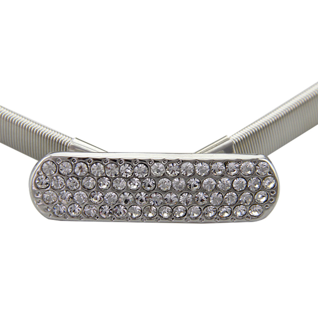 Thin Diamante Stretch Belt - Silver