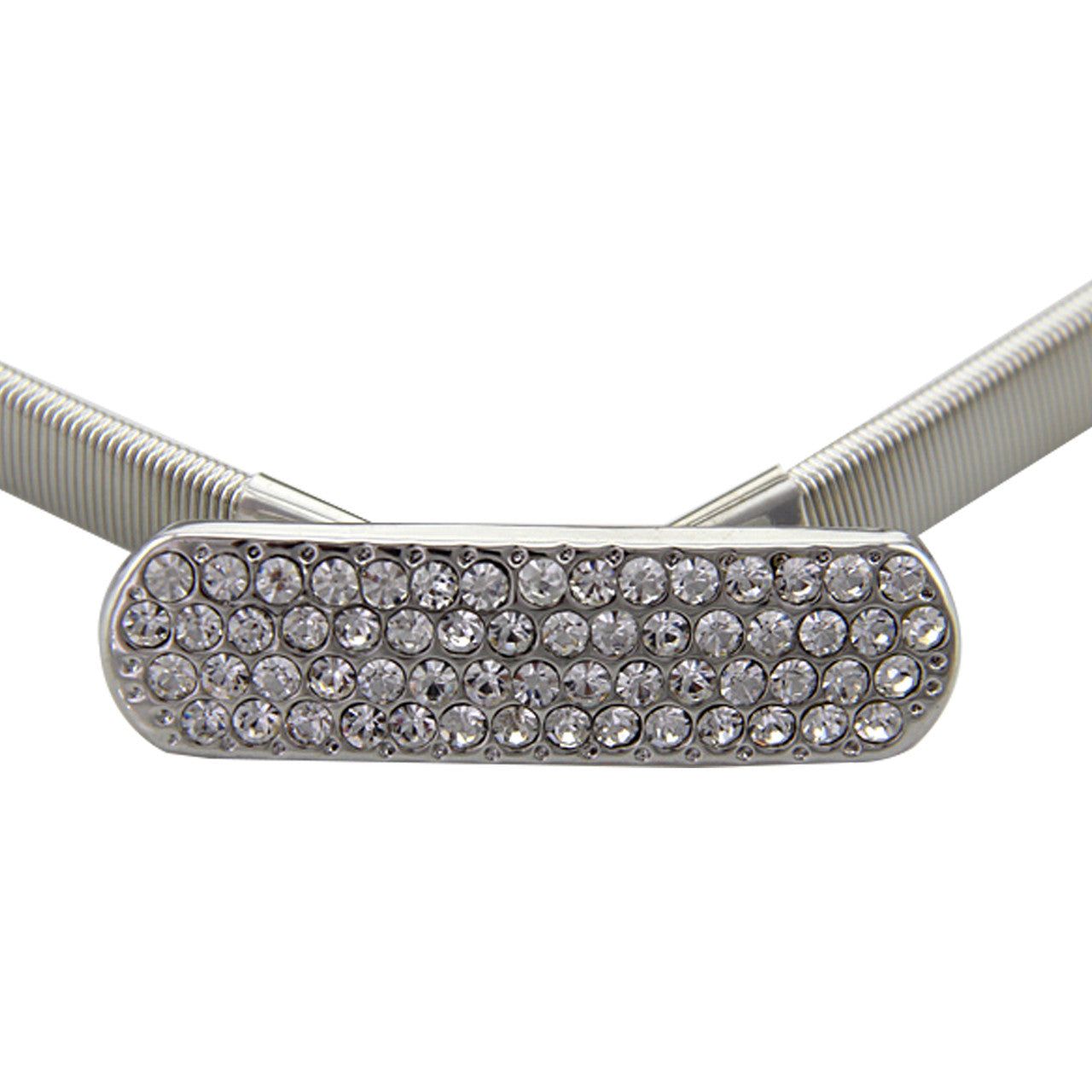 Thin Diamante Stretch Belt - Silver