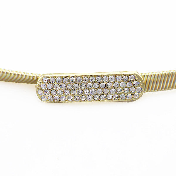 Thin Diamante Stretch Belt - Gold