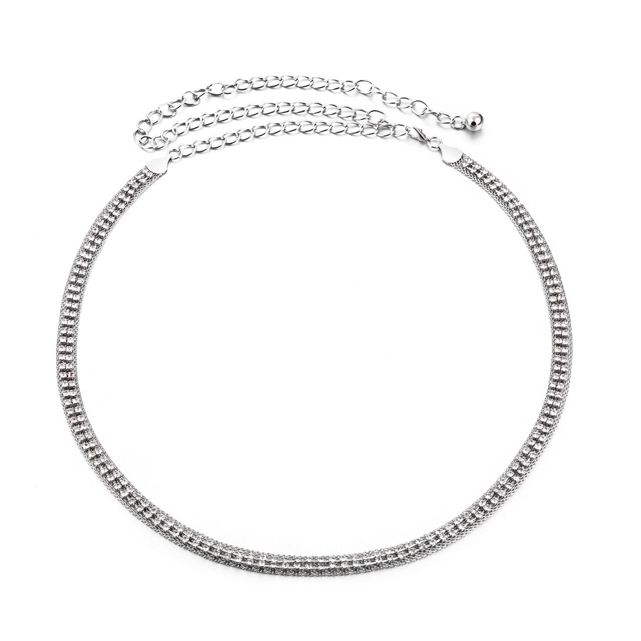 Diamante Mesh Chain Belt in 2 Rows - Silver