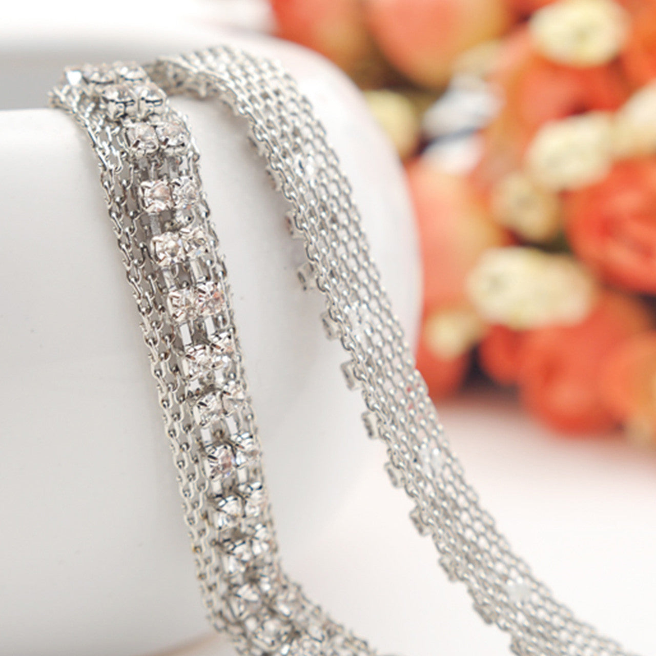 Diamante Mesh Chain Belt in 2 Rows - Silver