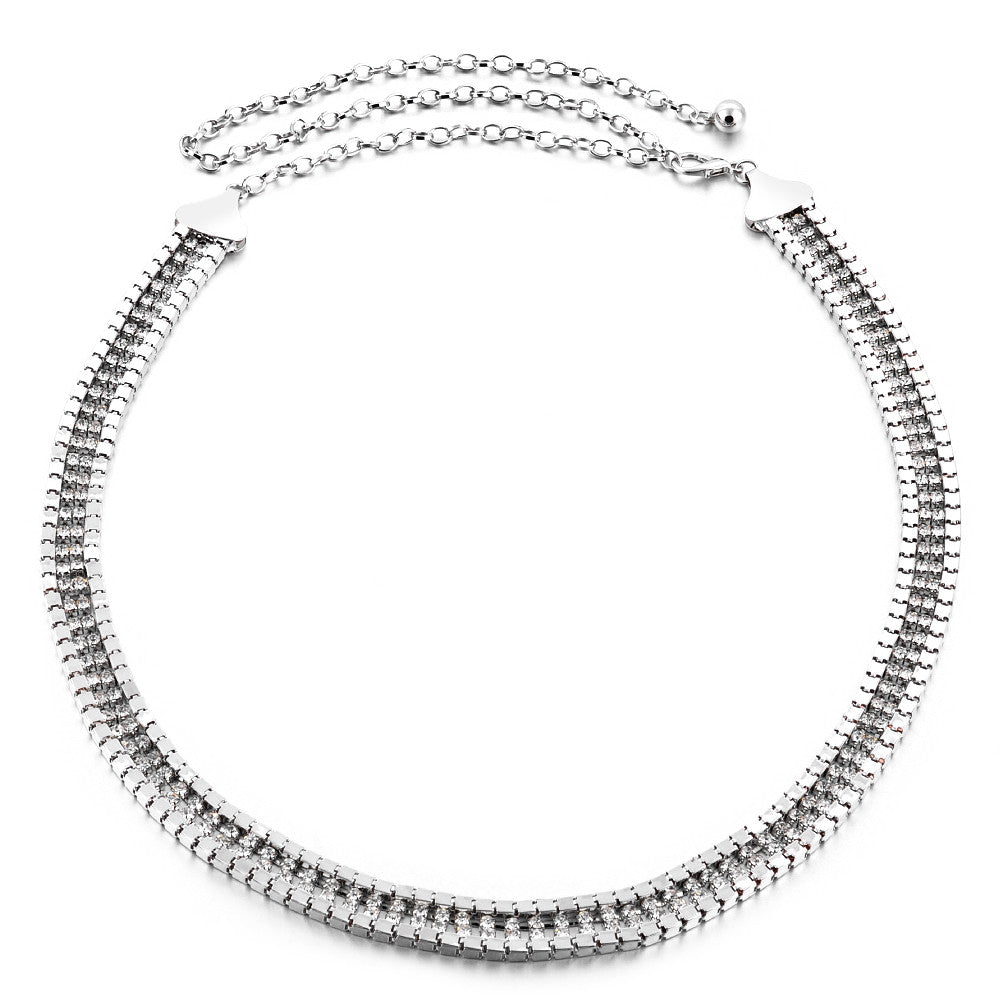 Metal Border Belt with Diamante's - Silver
