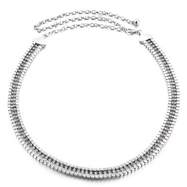 Metal Border Belt with Diamante's - Silver