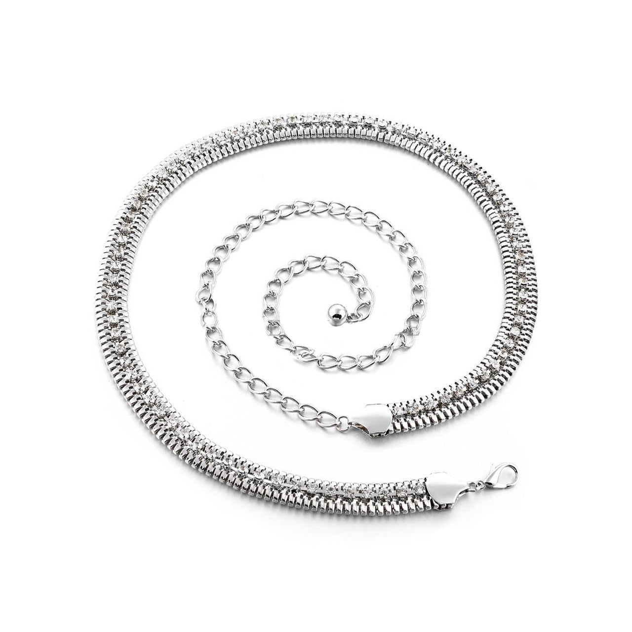 Diamante Chain Belt with Metal Row - Silver