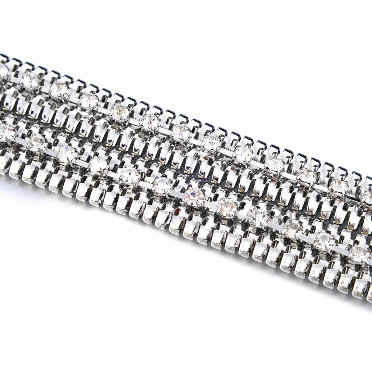 Diamante Chain Belt with Metal Row - Silver