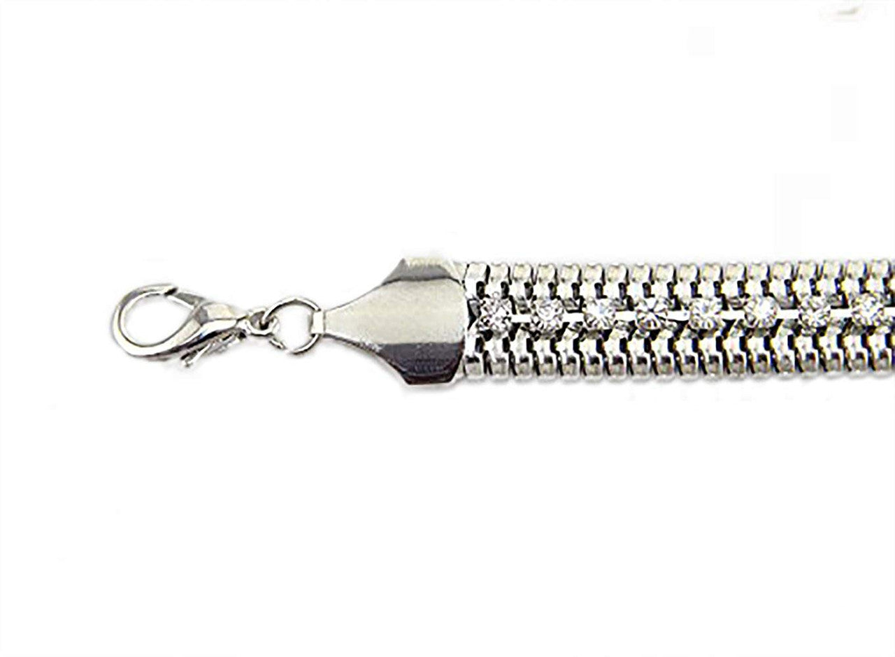 Diamante Chain Belt with Metal Row - Silver