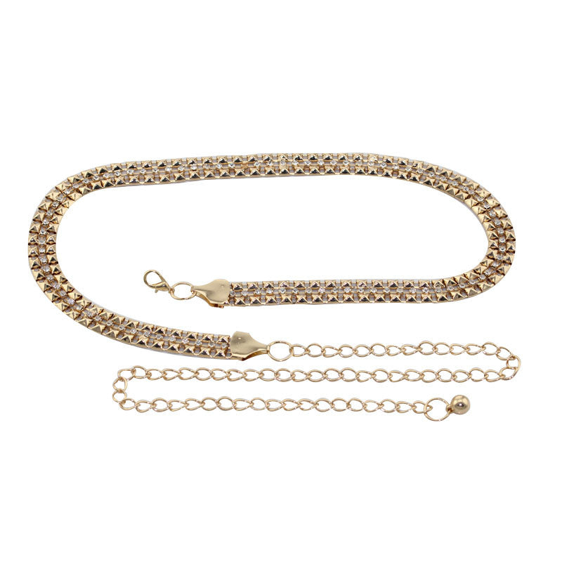 Pyramid Border Belt with Diamante - Gold