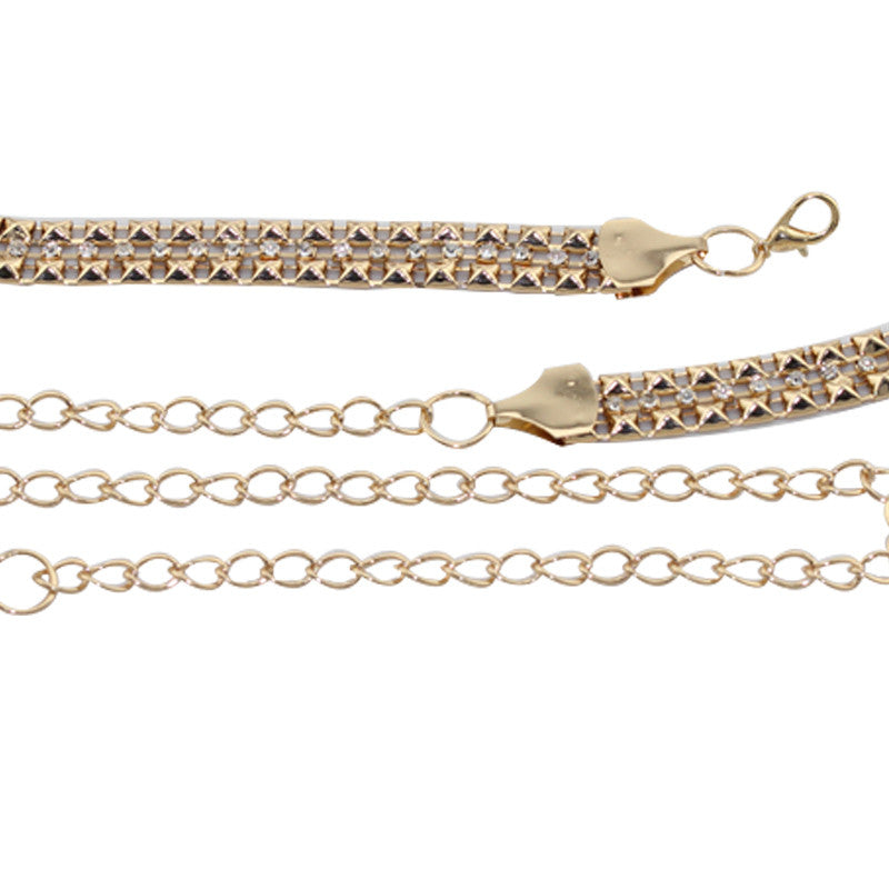 Pyramid Border Belt with Diamante - Gold