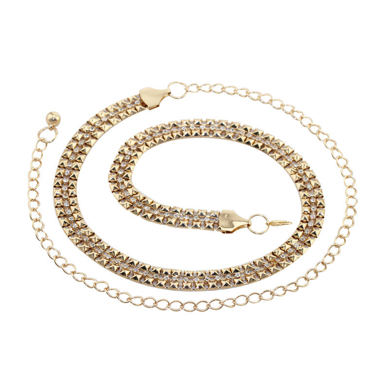 Pyramid Border Belt with Diamante - Gold
