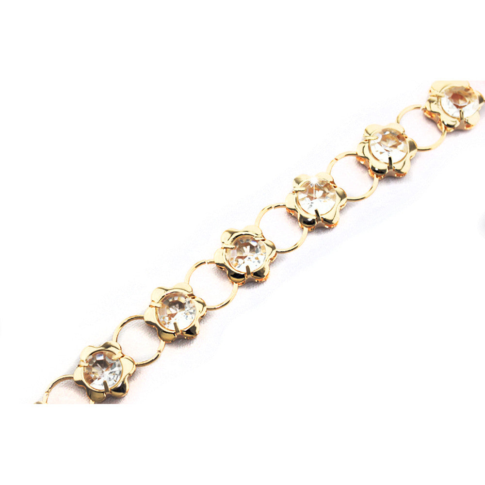 Diamante Flower Beads Belt - Gold