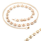 Diamante Flower Beads Belt - Gold