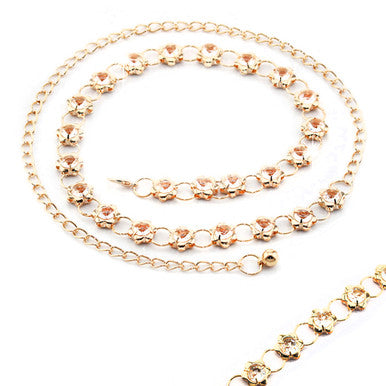 Diamante Flower Beads Belt - Gold