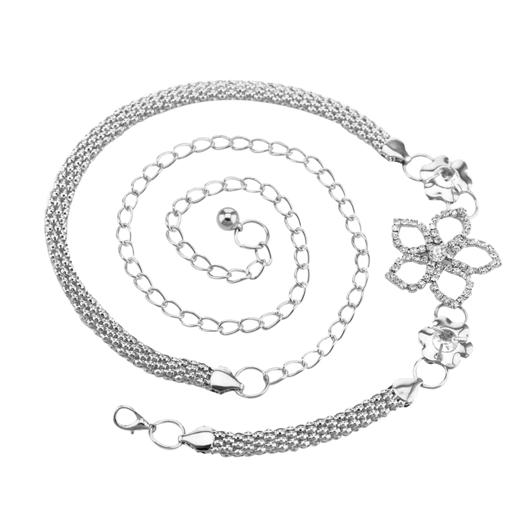 Silver Diamante Belt with Centre Flower