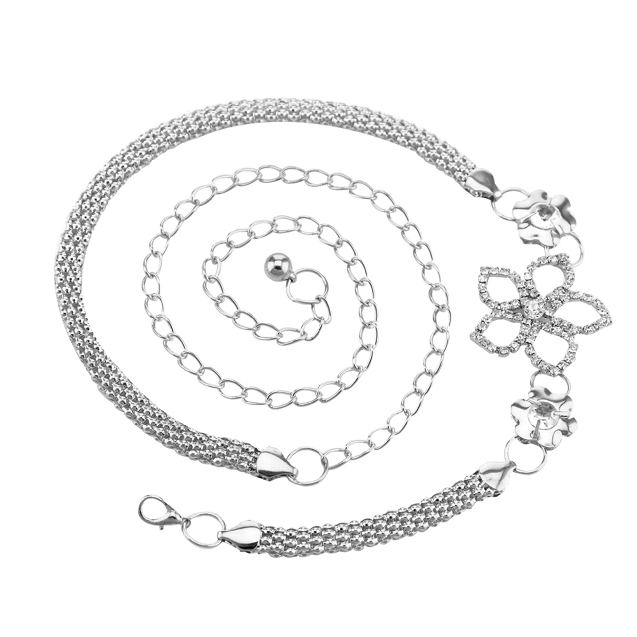 Silver Diamante Belt with Centre Flower