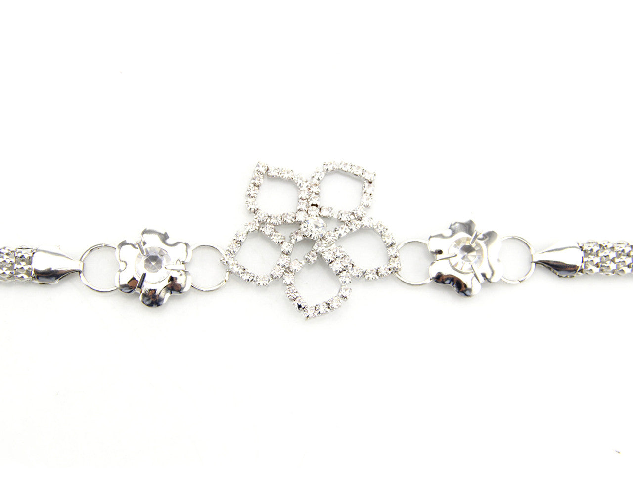 Silver Diamante Belt with Centre Flower