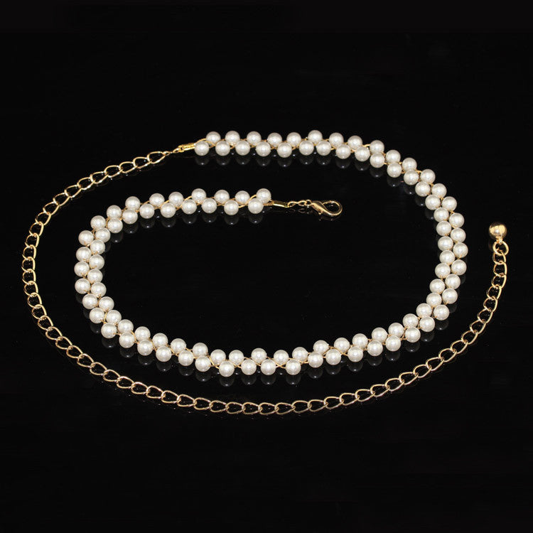 Gold Chain Belt with Alternate Pearls