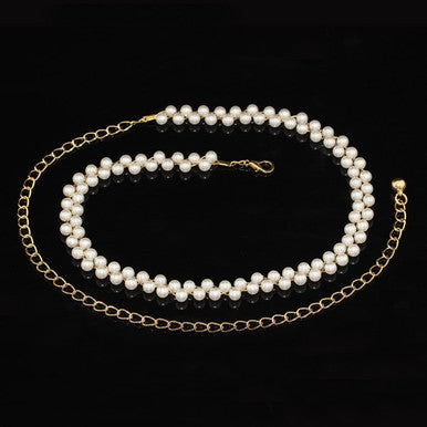 Gold Chain Belt with Alternate Pearls