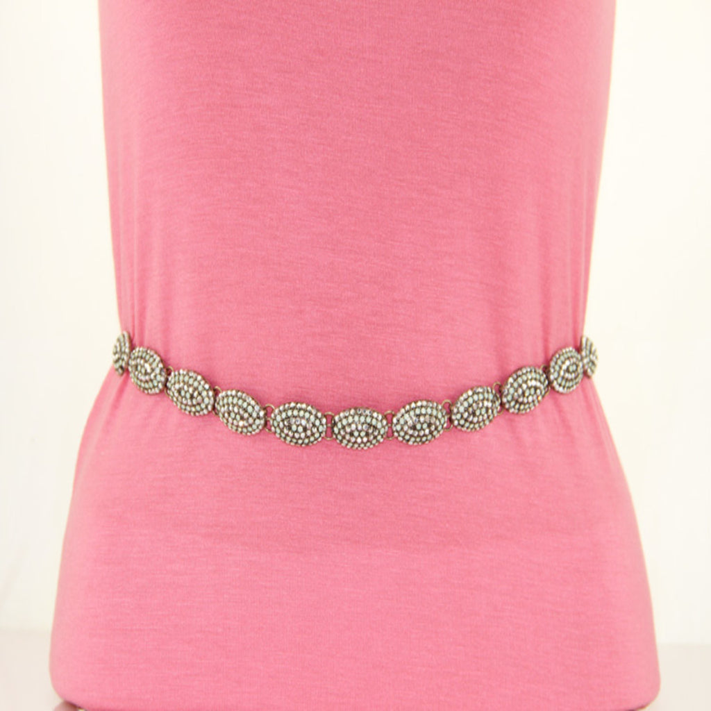 Oval Diamante Belt with Green Rhinestones
