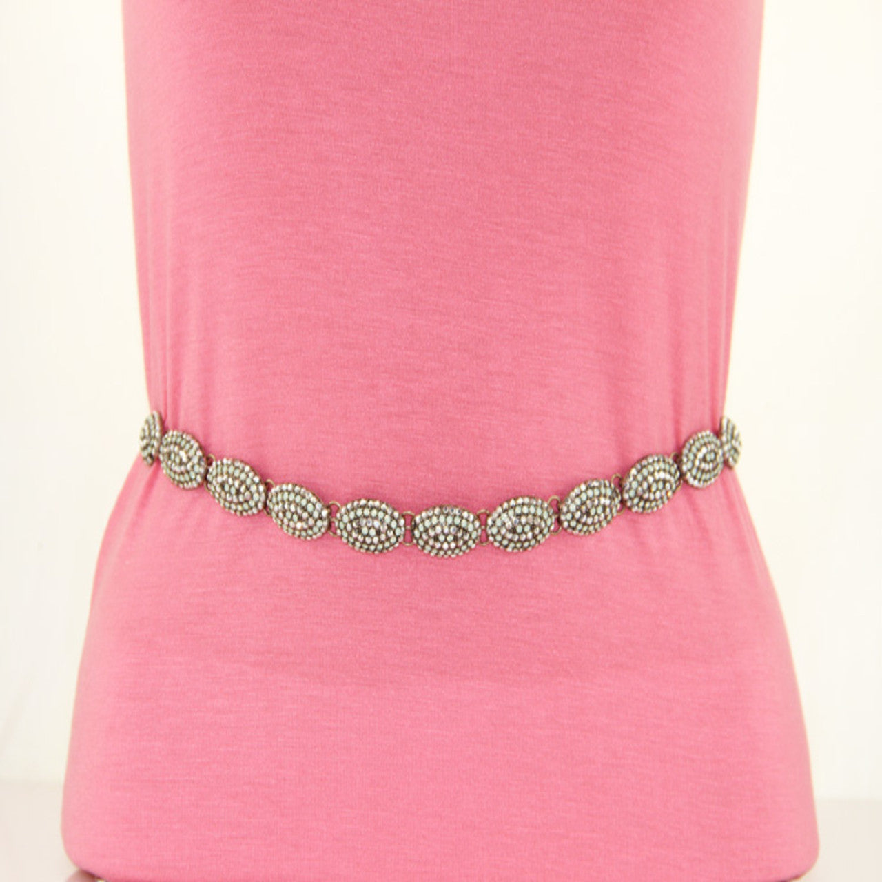 Oval Diamante Belt with Green Rhinestones
