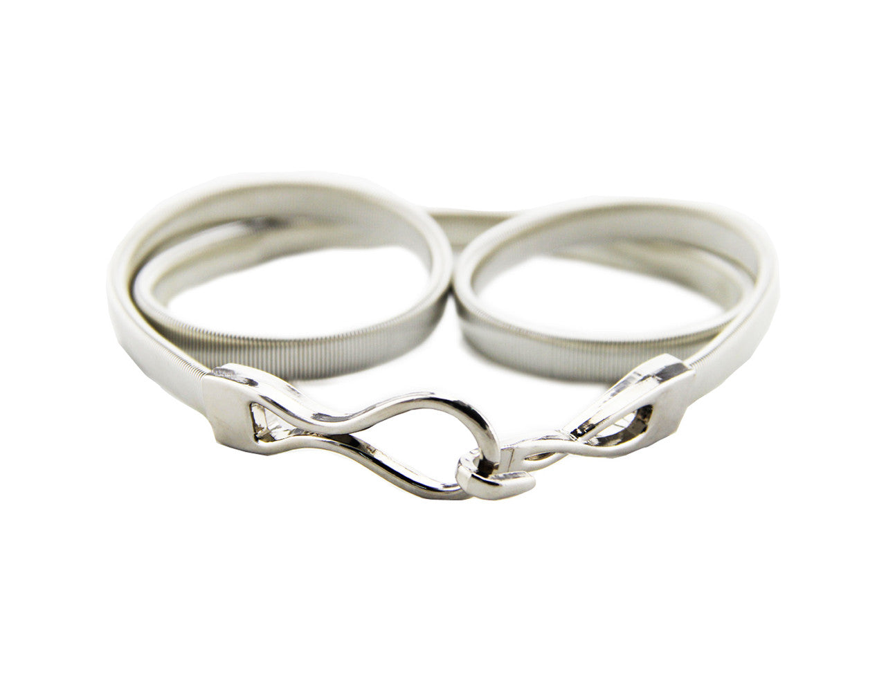 Elasticated Belt with Hook Buckle - Silver