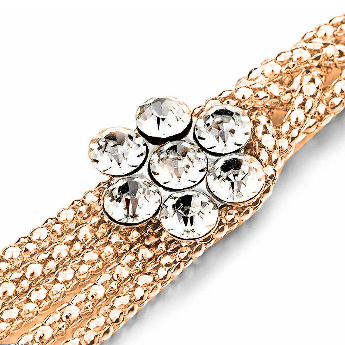 Diamante Mesh Belt with Flower Charms - Gold