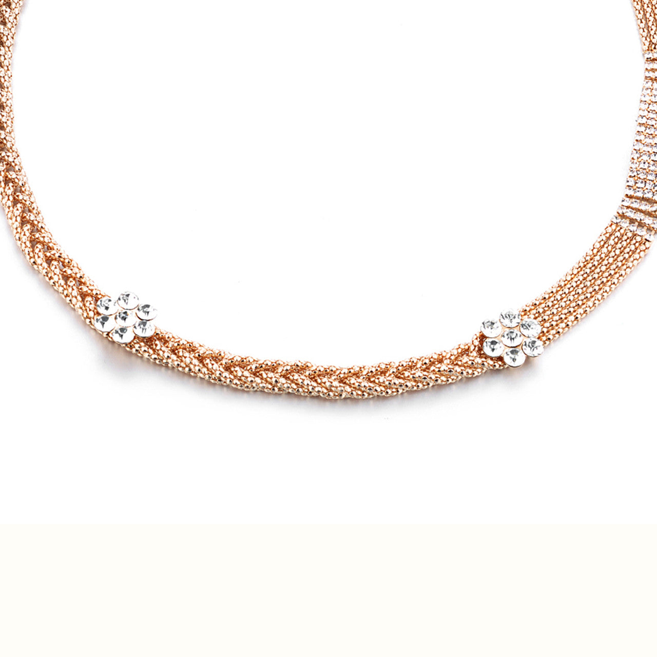 Diamante Mesh Belt with Flower Charms - Gold