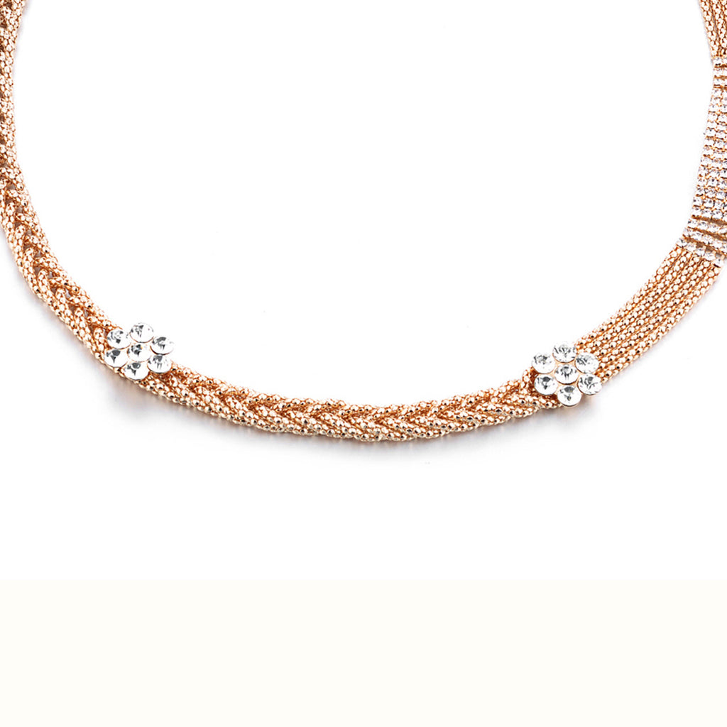 Diamante Mesh Belt with Flower Charms - Gold