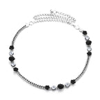Diamante Waist Belt with Flower Charms - Black